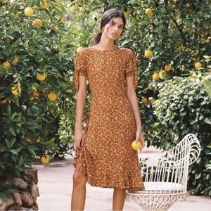 Faithfull the Brand Orange Floral Midi Dress